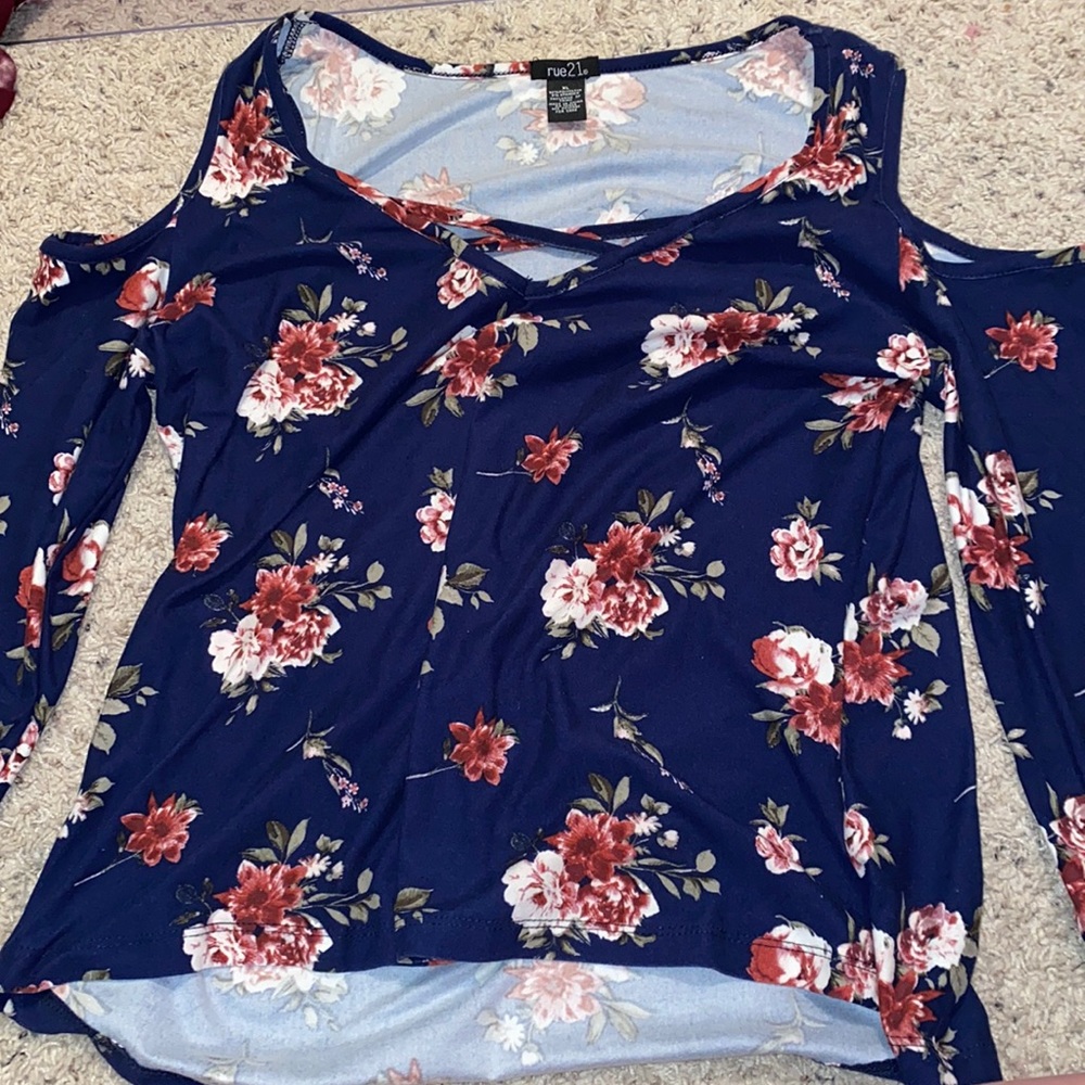 Blue long sleeve with cut out shoulders